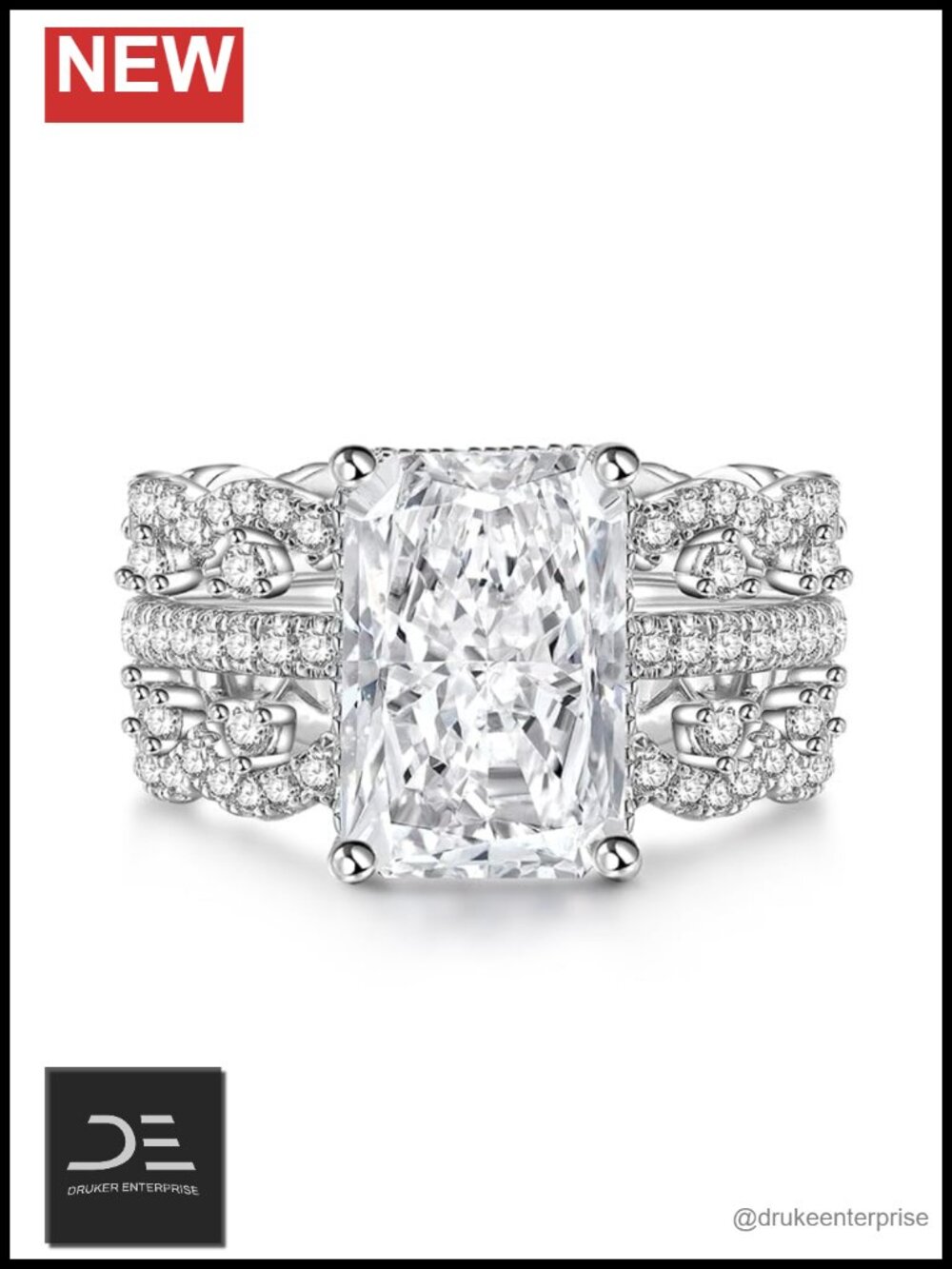 Set of 3 Radiant Cut Sterling Silver Ring with Gift Box